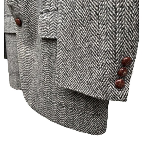 VTG 80s Wool Herringbone Tweed Single Breasted 2 Button Sportscoat Gray Men’s 44 - Picture 4 of 13